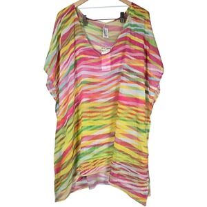 Becca Plus Size Awaken Printed Flutter-Sleeve‎ Tunic Swim Cover-Up 0X NWT
